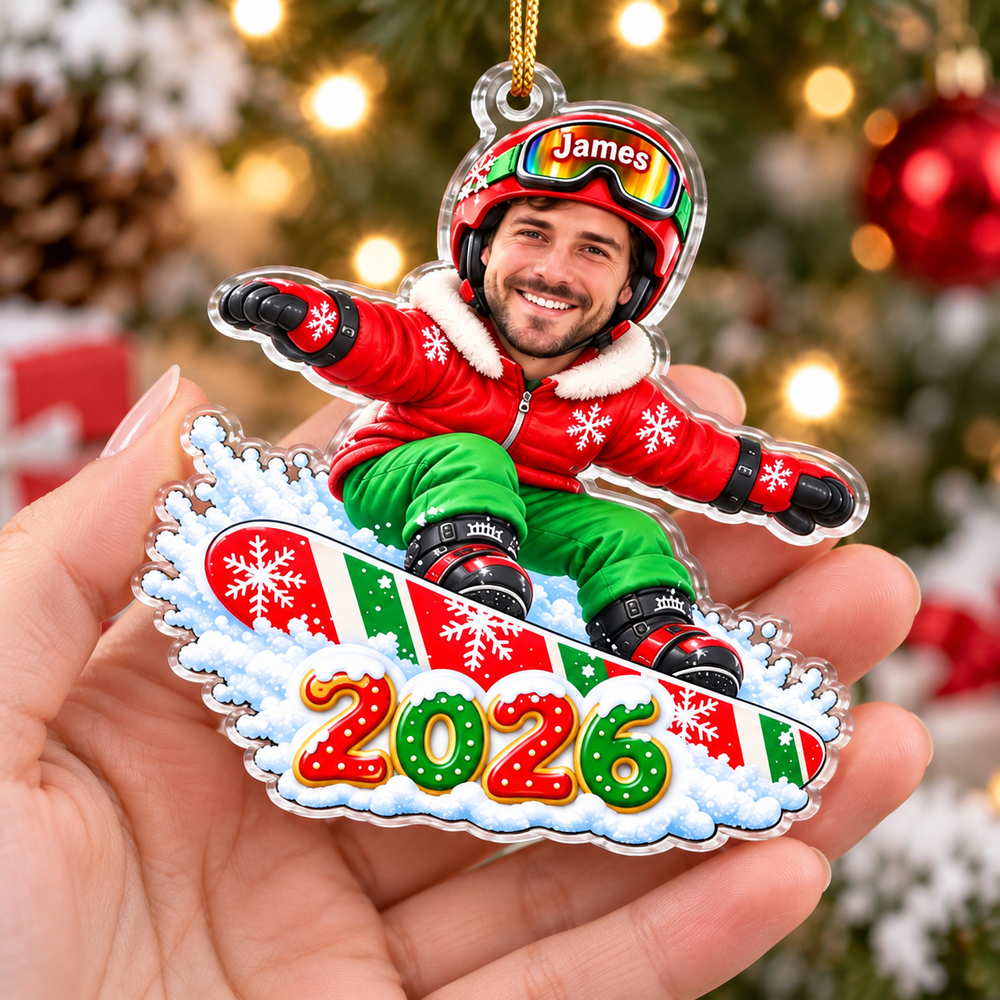 Custom Photo Christmas Ornament Personalized Face Name Winter Keepsake - held product view