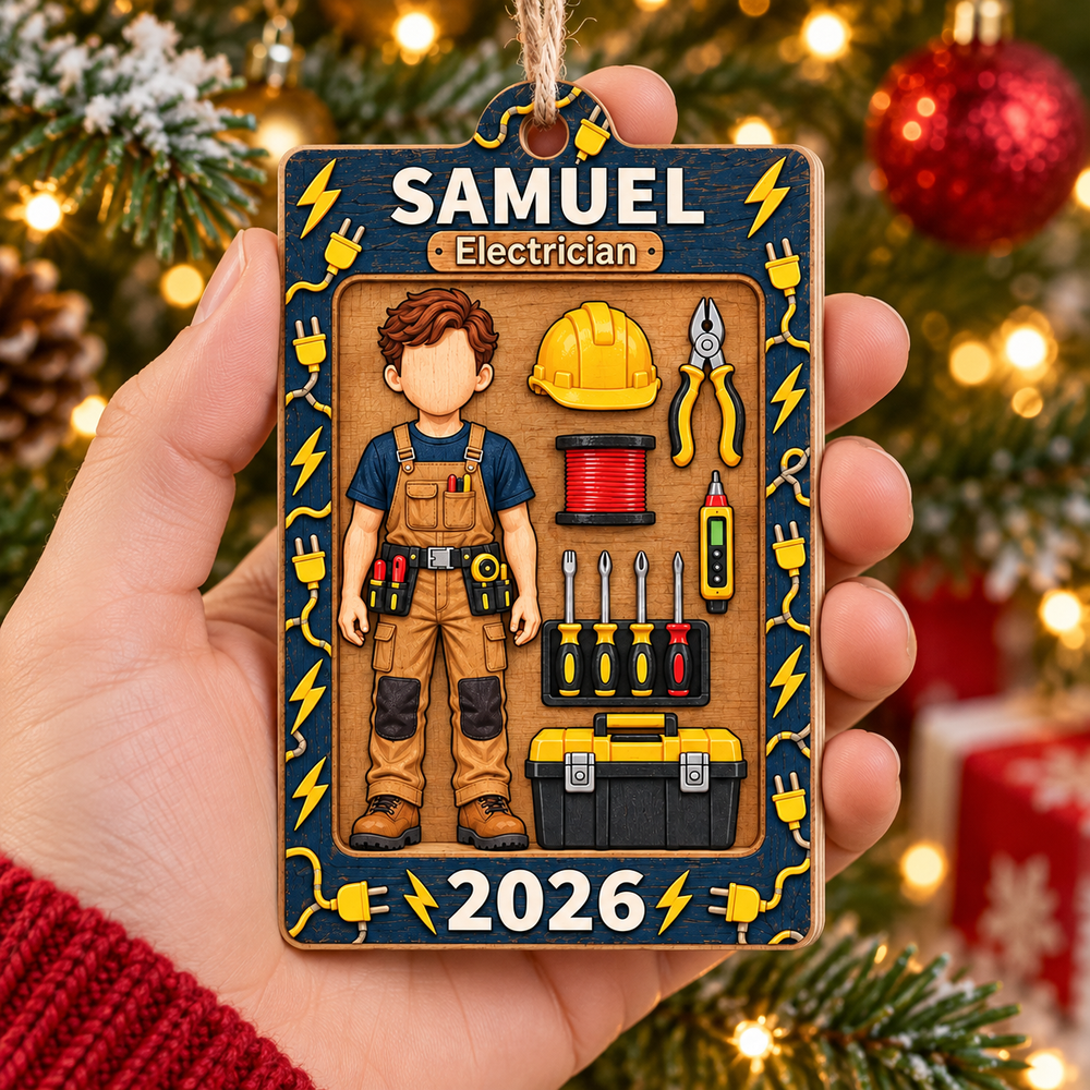 Personalized Electrician Wood Ornament Custom Name Year Christmas Gift - product view 2