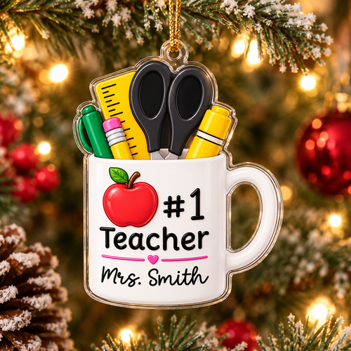 #1 Teacher Ornament Personalized Christmas Gift for Educators available at our Austin, Texas warehouse