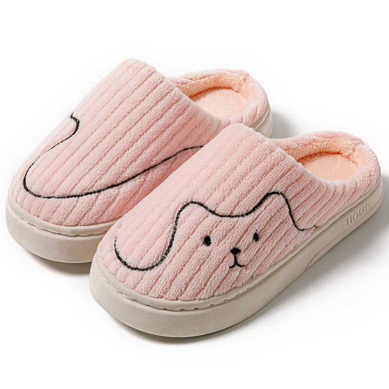 Cute Dog Face Plush House Slippers Kawaii Animal Indoor Footwear