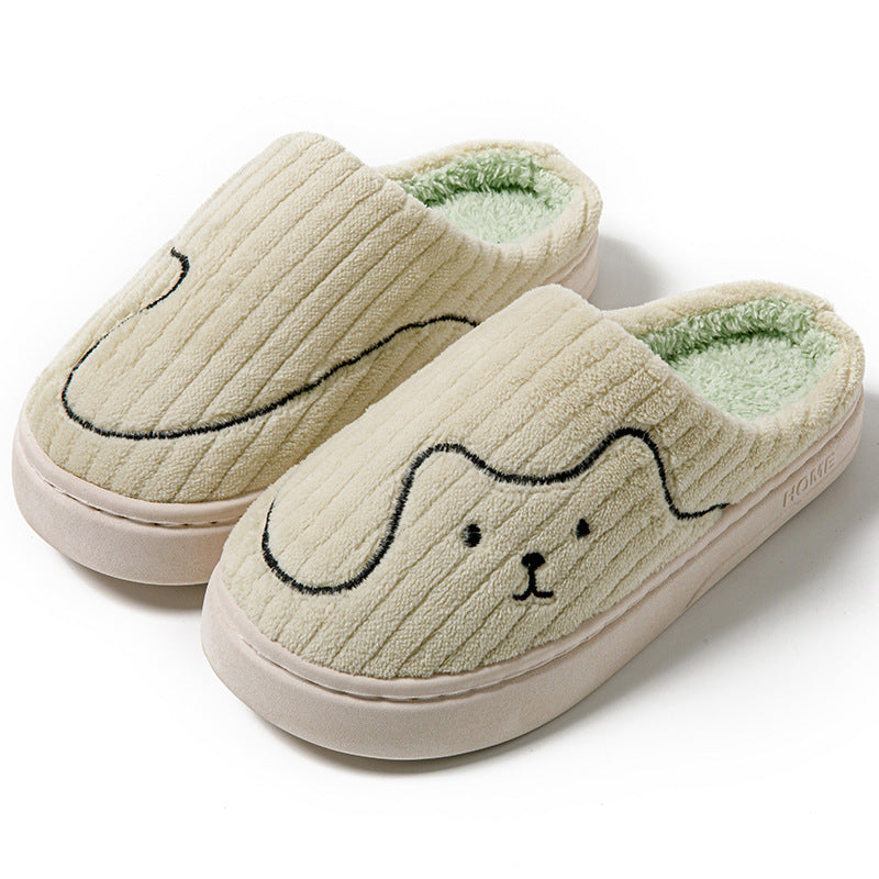 Cute Dog Face Plush House Slippers Kawaii Animal Indoor Footwear