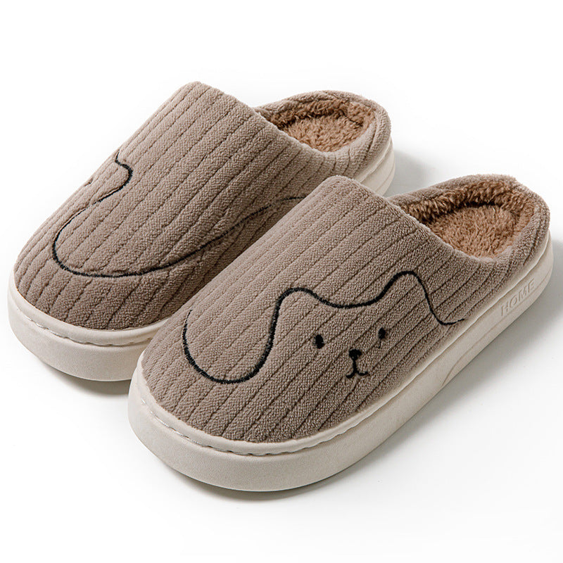 Cute Dog Face Plush House Slippers Kawaii Animal Indoor Footwear