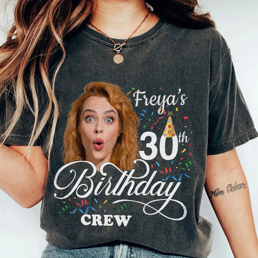 BojjiCo Custom 30th Birthday Photo T-Shirts Matching Party Group Shirts For Men Women Funny Custom Face Shirt Crew Aesthetic 1996 Vintage Birthday T-Shirt Cotton Tee Personalized Gag Gift Milestone Celebration Apparel