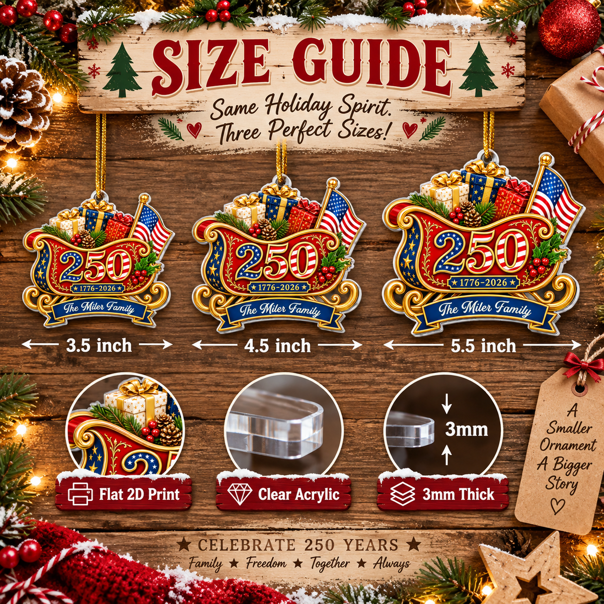 Customer in Austin, Texas wearing 1776-2026 America 250th Anniversary Ornament Patriotic Semiquincentennial Christmas Keepsake
