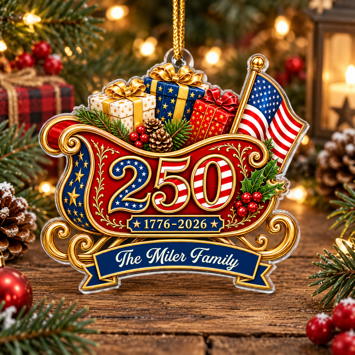 1776-2026 America 250th Anniversary Ornament Patriotic Semiquincentennial Christmas Keepsake available at our Austin, Texas warehouse