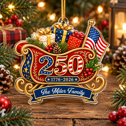 1776-2026 America 250th Anniversary Ornament Patriotic Semiquincentennial Christmas Keepsake available at our Austin, Texas warehouse