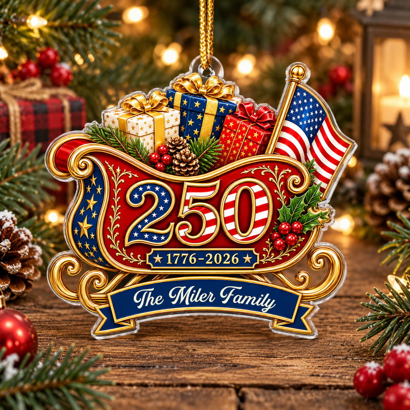 1776-2026 America 250th Anniversary Ornament Patriotic Semiquincentennial Christmas Keepsake available at our Austin, Texas warehouse