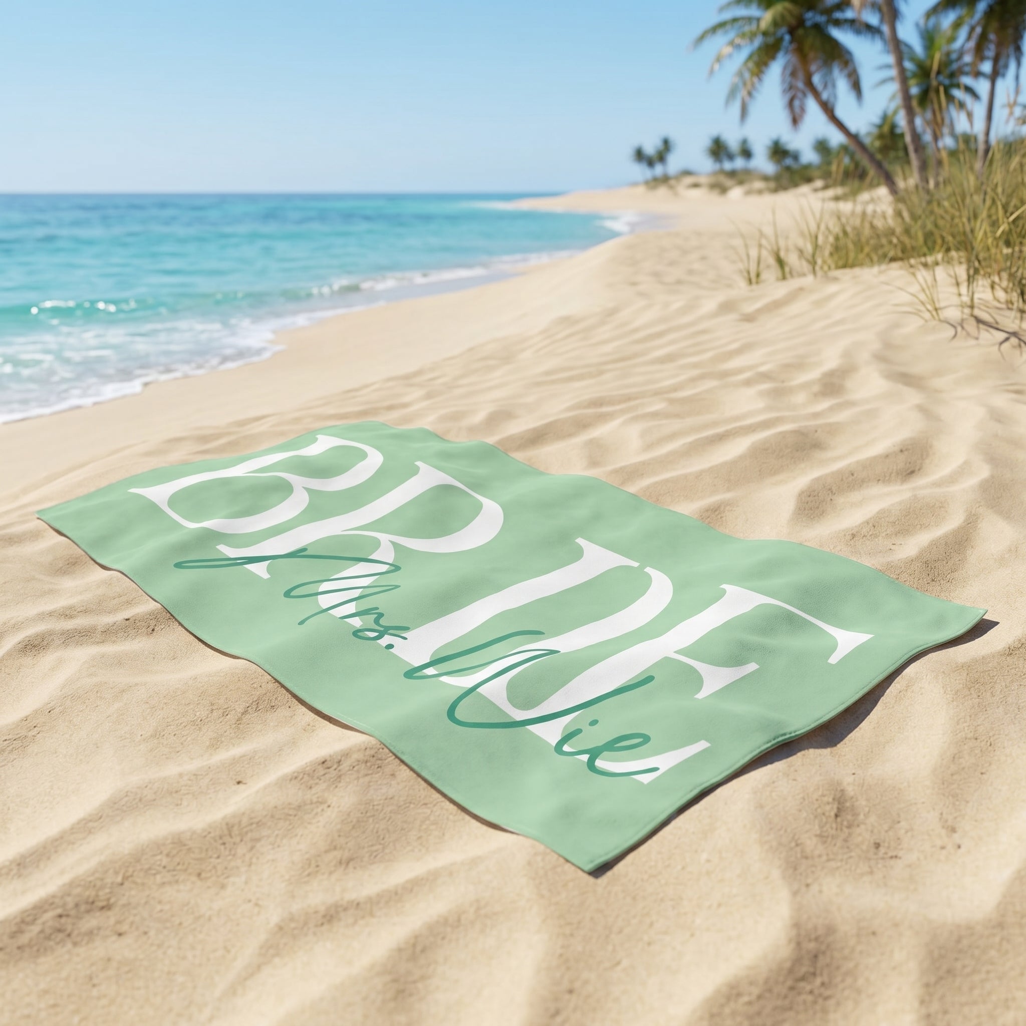 Bojjico Custom Personalized Future Mrs Bride Beach Towel for Women Elegant Coastal Aesthetic Light Blue Pool Towel Bachelorette Party Favor Bridal Shower Gift Honeymoon Travel Essential Summer Vacation Accessory Quick Dry