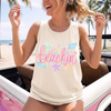 BojjiCo Trendy Beachin' Tank Graphic Tee For Women Coastal Aesthetic Tropical Coquette Violet Washed Cotton Summer Vacation Top Womens Beach Shirts Retro Neon Trendy Stripes Fit Festival Wear
