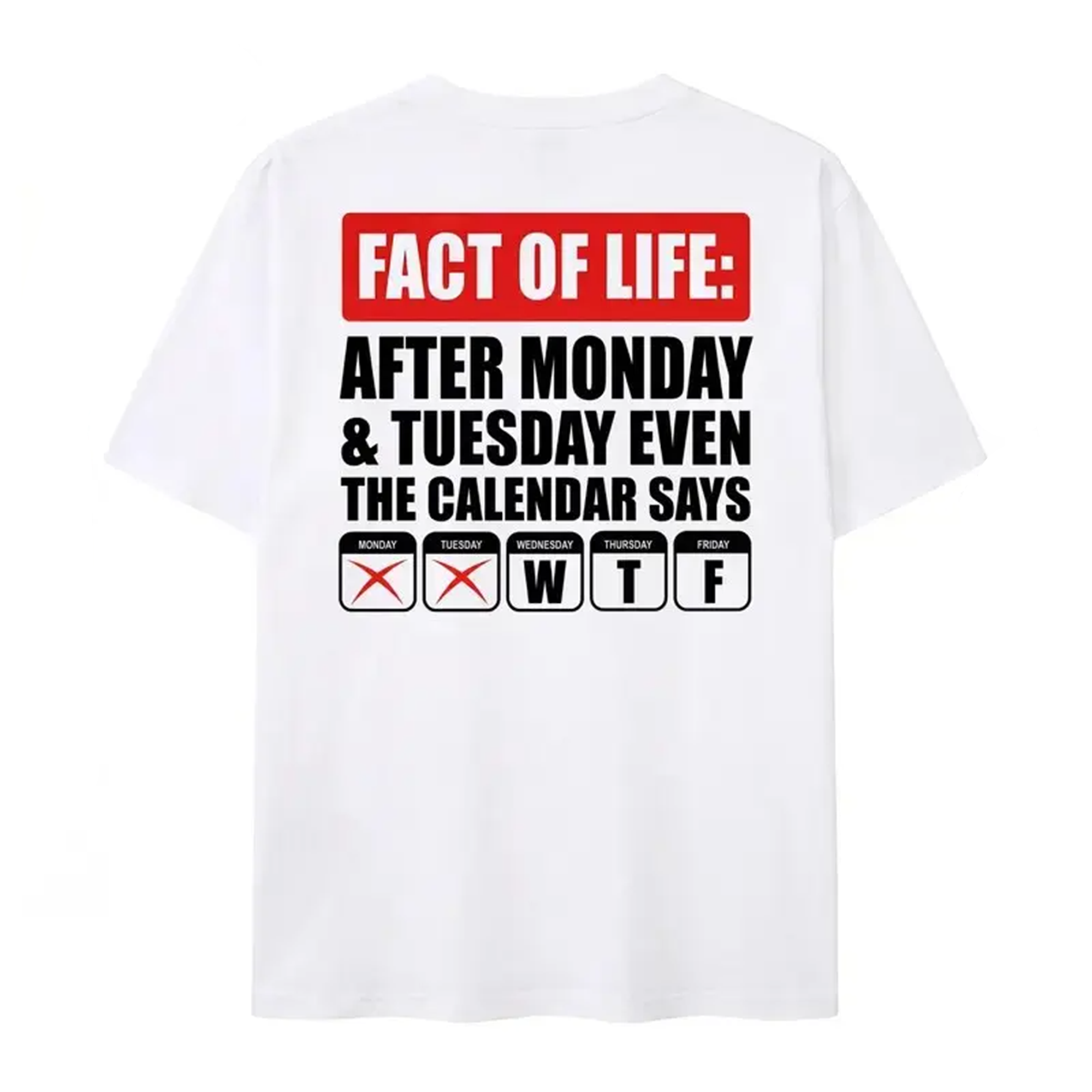 BojjiCo Fact Of Life After Monday Even The Calendar Says Graphic T-Shirt For Men Women Sarcastic Work Humor Novelty Casual White Cotton Crewneck Funny Sarcastic Tee Fridayy Shirt Colleague Gift Cheap Monday Tshirt Office Joke Apparel