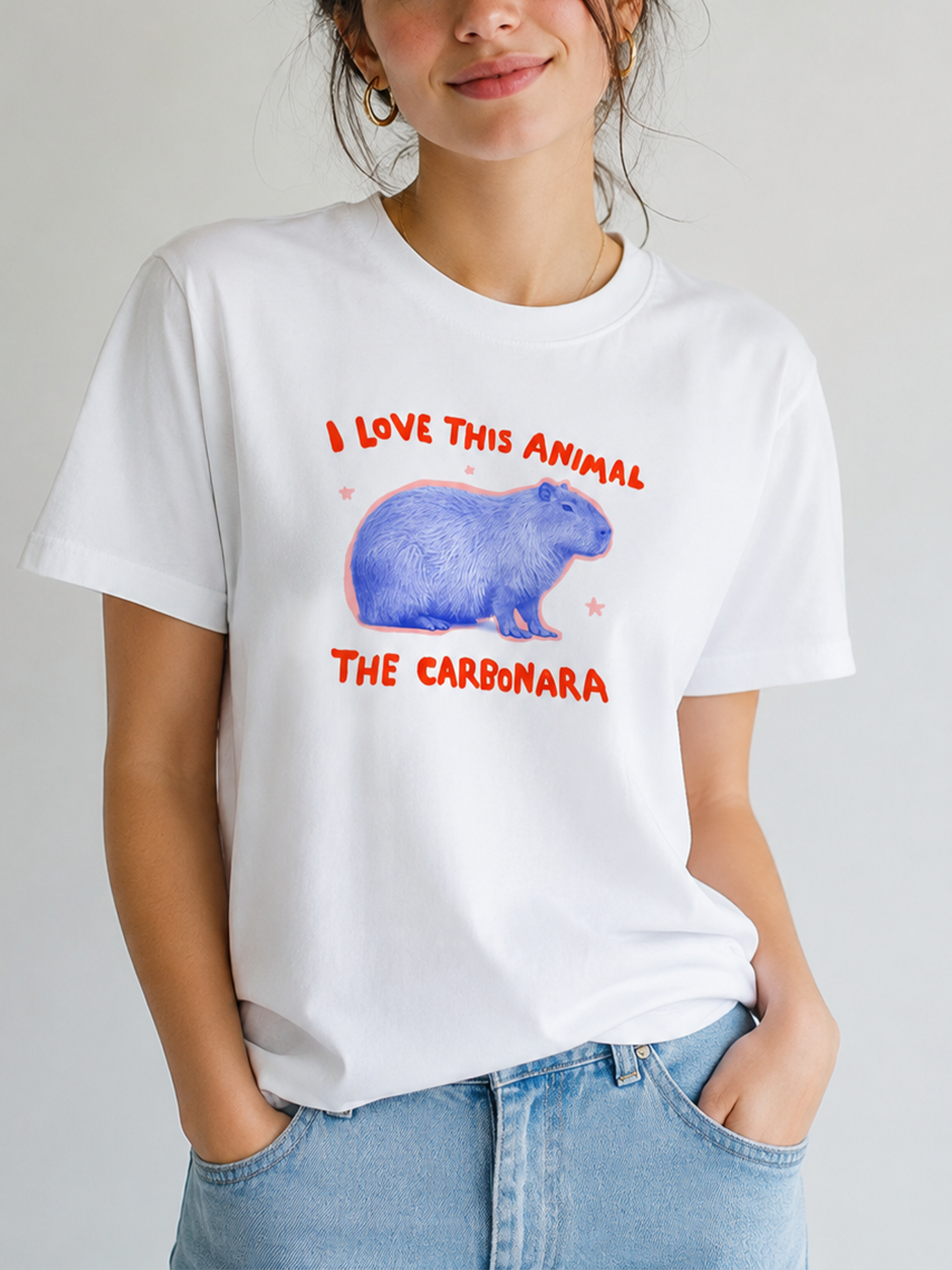 BojjiCo I Love This Animal The Carbonara Funny Capybara Meme Unisex T-Shirt For Gen Z Men Women Y2K Aesthetic White Heavy Cotton Casual Top Vintage Retro Animal Lover Graphic Tee Cryptid Comedy Viral Clothing Gift