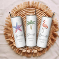 Bojjico Custom Personalized Name Vacation Tumbler 20oz Skinny Tumbler With Straw For Women Preppy Tropical Beach Aesthetic White Stainless Steel Matching Girls Trip Bachelorette Spring Break Summer Travel Essentials Gift Cup