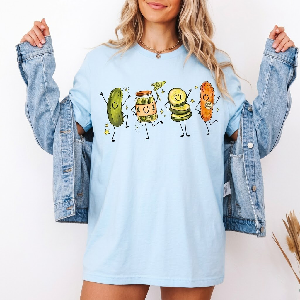 Pickle Lover Graphic Tee Retro Foodie Aesthetic T-Shirt Cotton Oversized Fit Funny Dancing Pickle Cartoon Short Sleeve Crew Neck Summer Top Y2K Gag Gift Just A Girl Who Loves Pickles