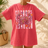 Leopard Print Crab Graphic Tee T-Shirt Preppy Coastal Summer Coquette Aesthetic Oversized Short Sleeve Crew Neck Floral Crab Graphic Top With Striped Background Seafood Lover Vacation Gift
