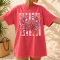 Leopard Print Crab Graphic Tee T-Shirt Preppy Coastal Summer Coquette Aesthetic Oversized Short Sleeve Crew Neck Floral Crab Graphic Top With Striped Background Seafood Lover Vacation Gift