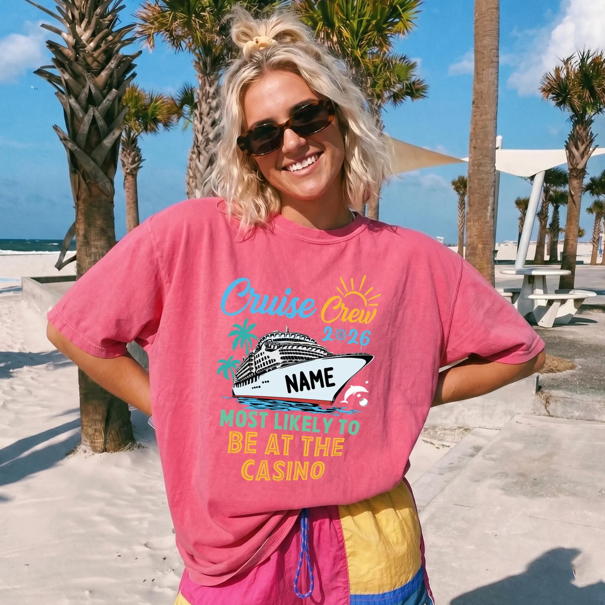 Bojjico Custom Cruise Crew 2026 Matching Group T-Shirt For Women Funny Most Likely To Casino Graphic Tee Preppy Bridal Swimwear Beach Cover Up Bachelorette Honeymoon Gift Light Yellow Cotton Personalized Bride Vacation Top