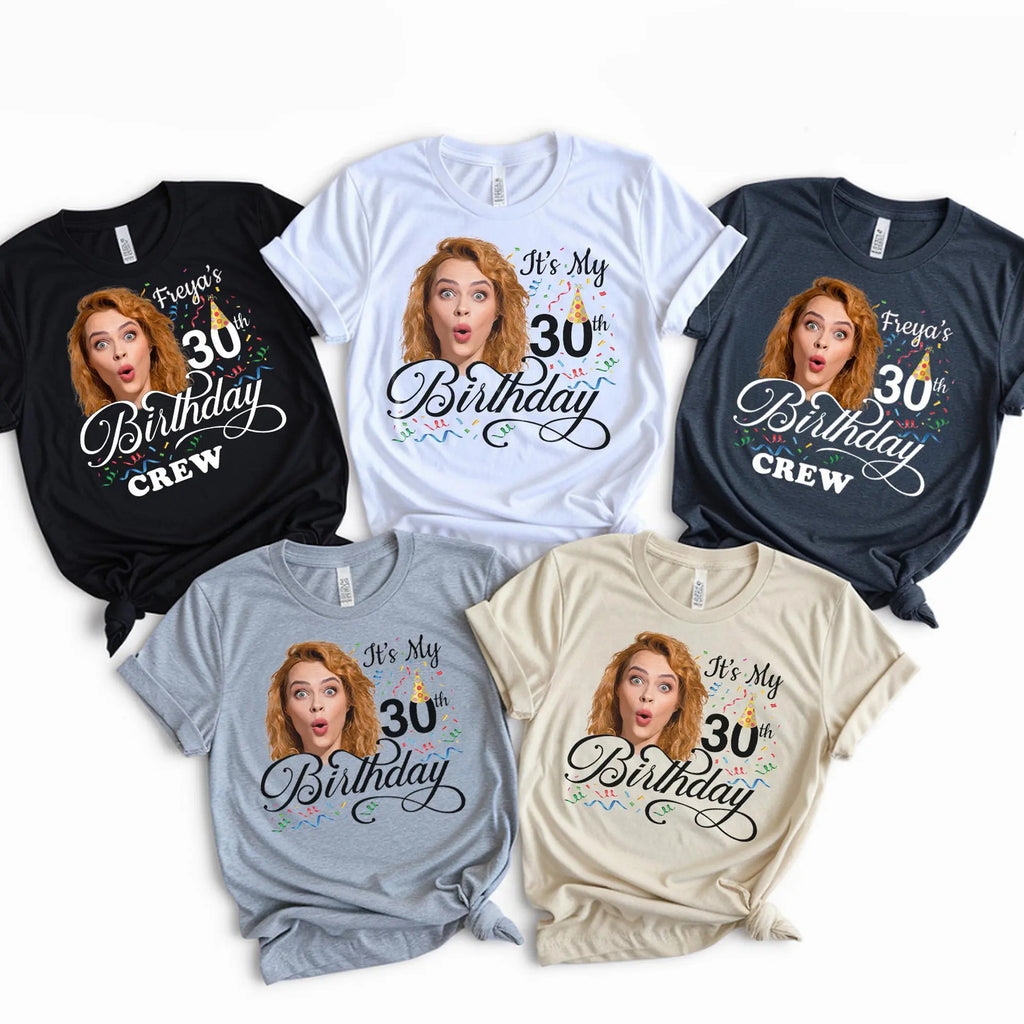 BojjiCo Custom 30th Birthday Photo T-Shirts Matching Party Group Shirts For Men Women Funny Custom Face Shirt Crew Aesthetic 1996 Vintage Birthday T-Shirt Cotton Tee Personalized Gag Gift Milestone Celebration Apparel