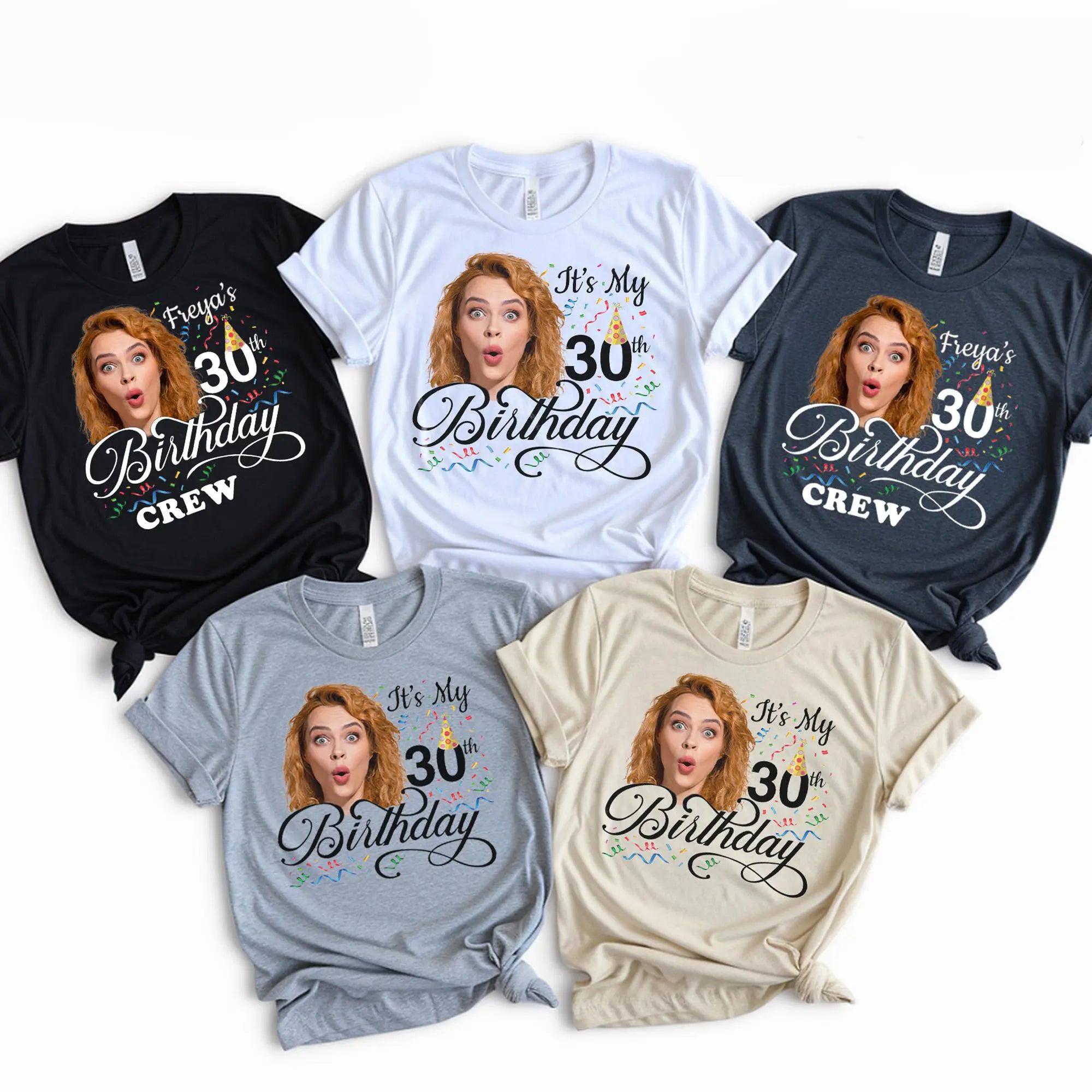 BojjiCo Custom 30th Birthday Photo T-Shirts Matching Party Group Shirts For Men Women Funny Custom Face Shirt Crew Aesthetic 1996 Vintage Birthday T-Shirt Cotton Tee Personalized Gag Gift Milestone Celebration Apparel