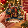 250 1776-2026 America Anniversary Patriotic Train Ornament on a hanger, ready to ship from Austin, Texas