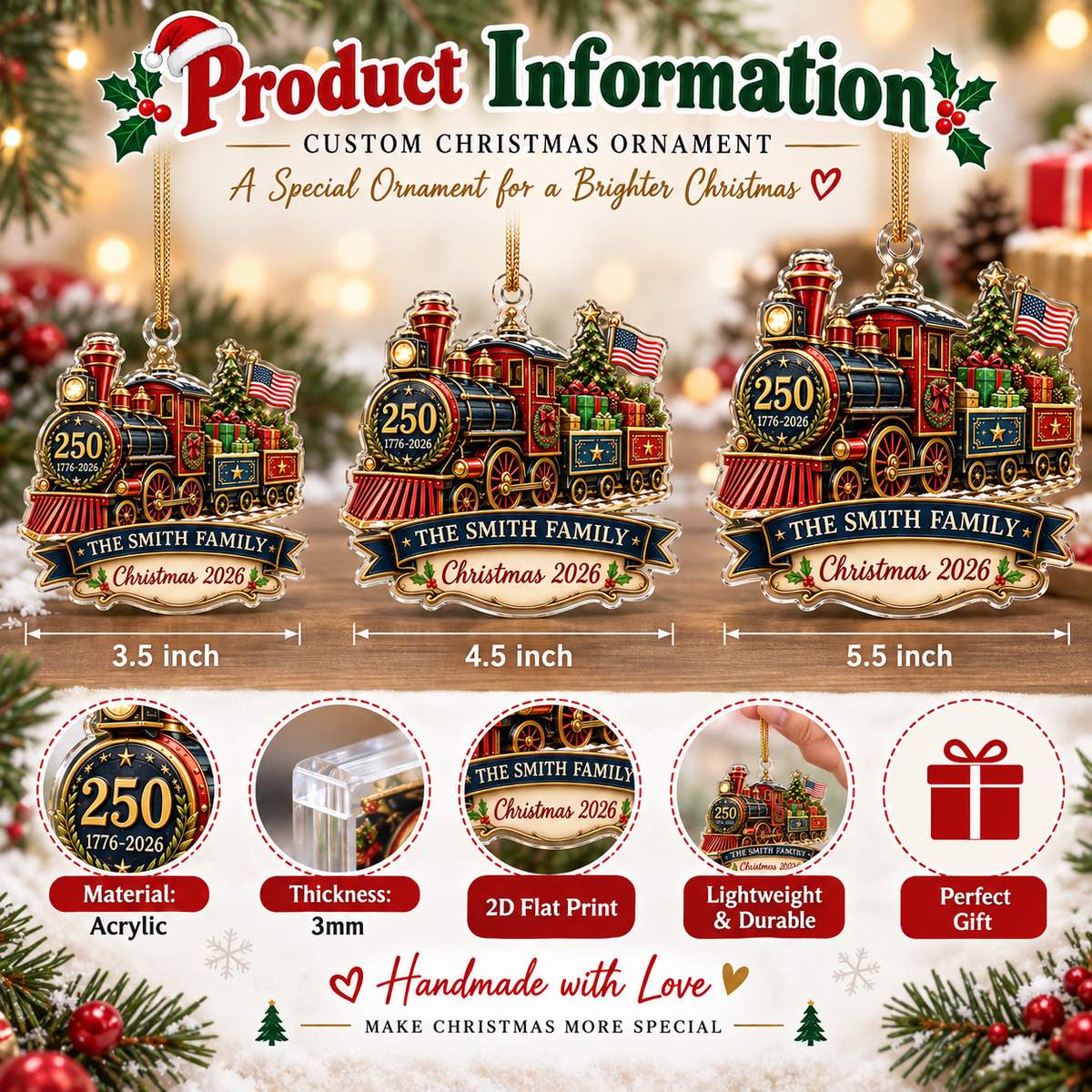 Customer in Austin, Texas wearing 250 1776-2026 America Anniversary Patriotic Train Ornament