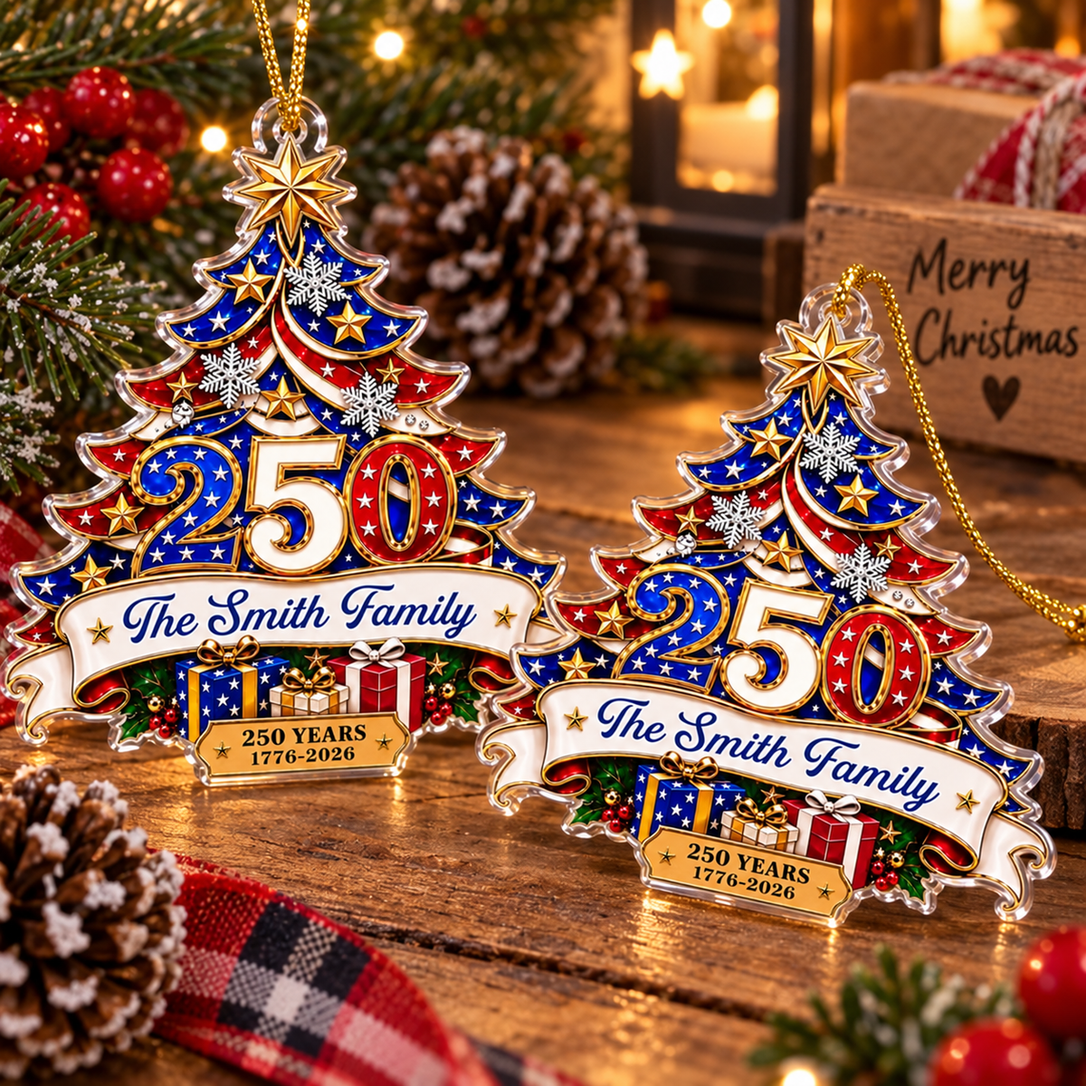 250 Years 1776-2026 America Semiquincentennial Ornament Patriotic Holiday Gift on a hanger, ready to ship from Austin, Texas