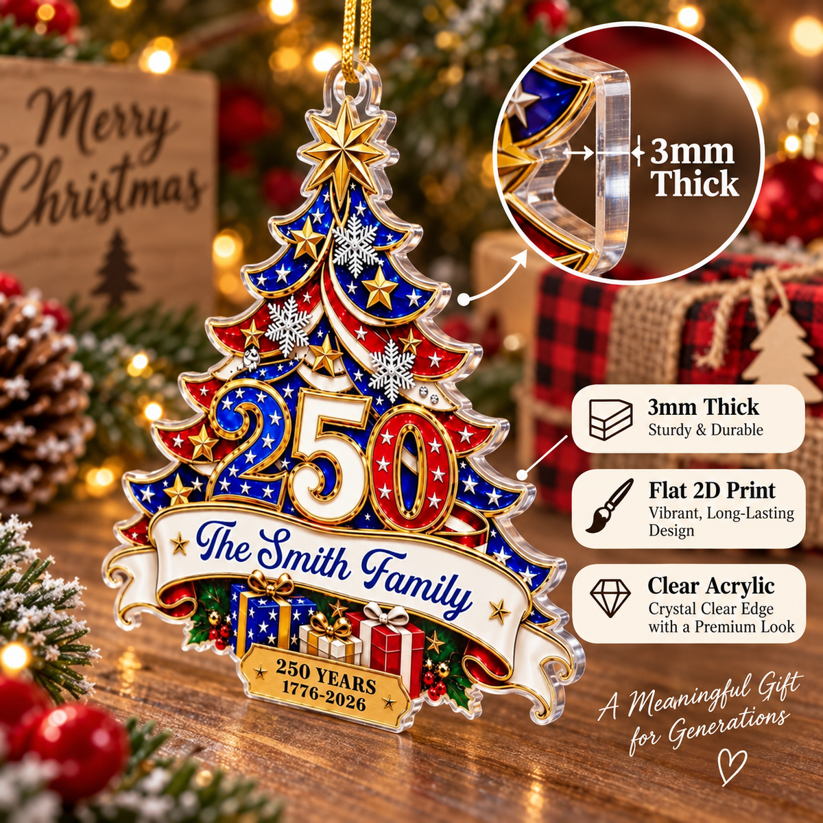 Customer in Austin, Texas wearing 250 Years 1776-2026 America Semiquincentennial Ornament Patriotic Holiday Gift