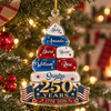 250 Years 1776-2026 America Semiquincentennial Ornament Personalized Patriotic Christmas Tree Decor  available at our Austin, Texas warehouse