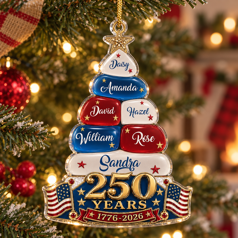 250 Years 1776-2026 America Semiquincentennial Ornament Personalized Patriotic Christmas Tree Decor  available at our Austin, Texas warehouse
