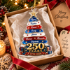 Customer in Austin, Texas wearing 250 Years 1776-2026 America Semiquincentennial Patriotic Christmas Tree Ornament Personalized Family