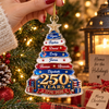 Close-up of 250 Years 1776-2026 America Semiquincentennial Patriotic Christmas Tree Ornament Personalized Family for streetwear fans in Austin, Texas