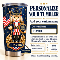 Instruction graphic explaining how to personalize the America semiquincentennial gift with a custom name.