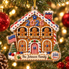 Customer in Austin, Texas wearing 250 Years America Ornament Personalized Patriotic Gingerbread House Christmas Keepsake