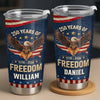 Customer in Austin, Texas wearing 250 Years of Freedom 1776-2026 Tumbler Patriotic Eagle Cross America Semiquincentennial Stainless St