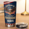 Close-up of 250 Years of Freedom 1776-2026 Tumbler Patriotic Eagle Cross America Semiquincentennial Stainless St for streetwear fans in Austin, Texas