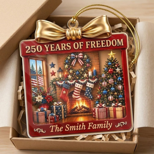 250 Years of Freedom Ornament America 250th Anniversary Patriotic Christmas Fireplace Decor Personal on a hanger, ready to ship from Austin, Texas