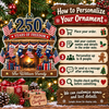 Close-up of 250 Years of Freedom Ornament America 250th Anniversary Patriotic Christmas Tree Decor Personalized  for streetwear fans in Austin, Texas