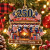 Customer in Austin, Texas wearing 250 Years of Freedom Ornament America 250th Anniversary Patriotic Christmas Tree Decor Personalized 