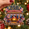 Close-up of 250 Years of Freedom Ornament America 250th Anniversary Patriotic Christmas Tree Decor Personalized  for streetwear fans in Austin, Texas