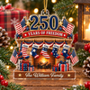 Customer in Austin, Texas wearing 250 Years of Freedom Ornament America 250th Anniversary Patriotic Christmas Tree Decor Personalized 
