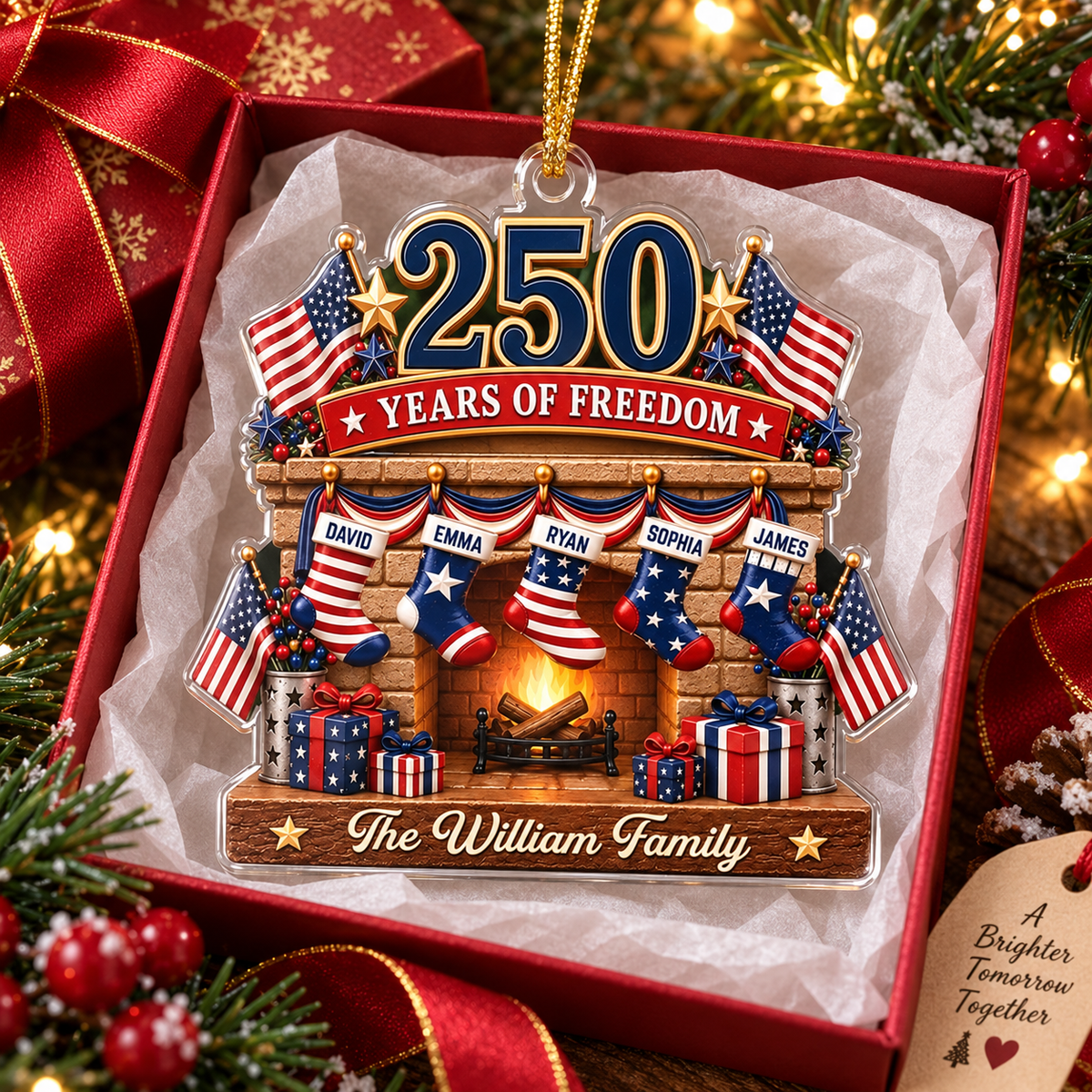 250 Years of Freedom Ornament America 250th Anniversary Patriotic Christmas Tree Decor Personalized  available at our Austin, Texas warehouse