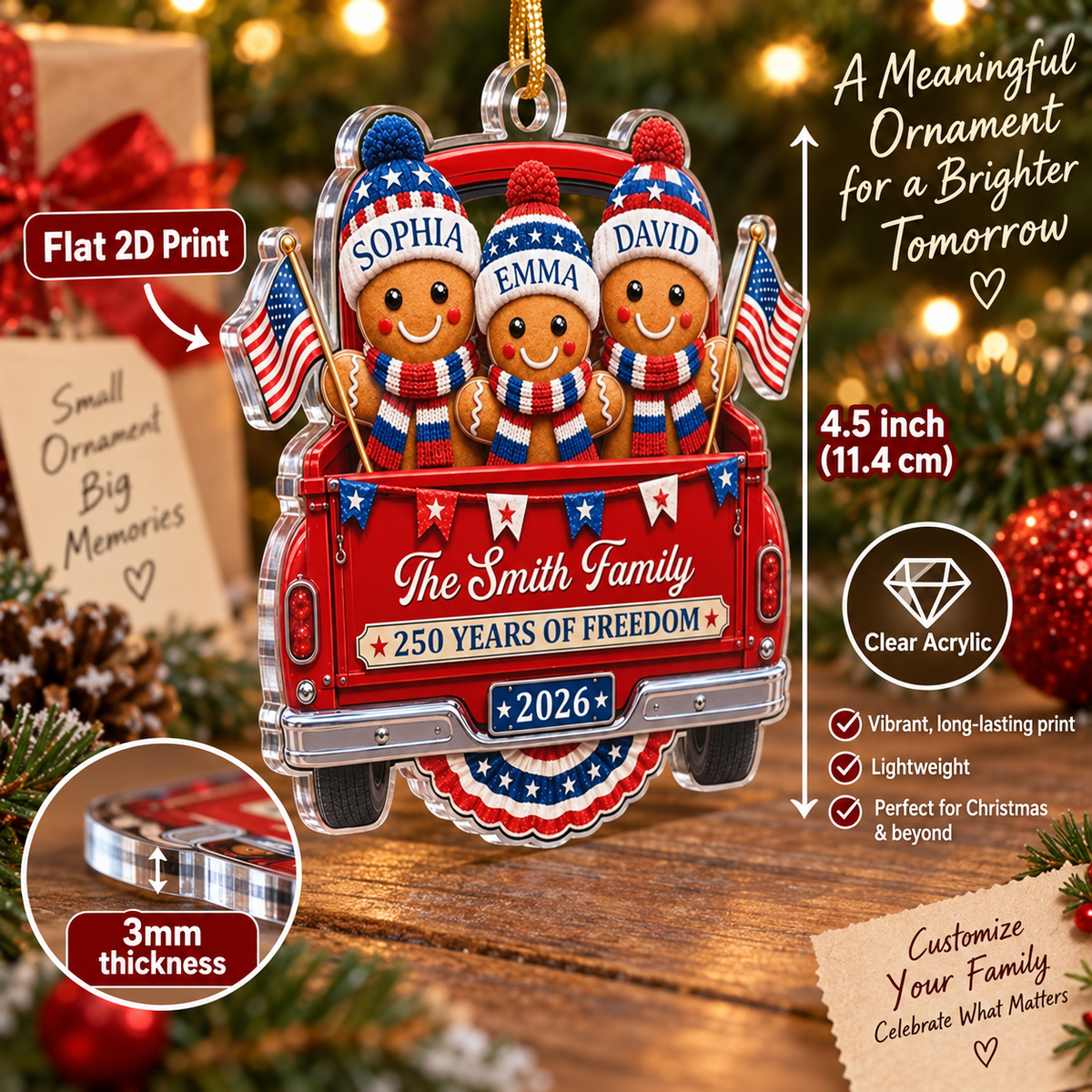 Customer in Austin, Texas wearing 250 Years of Freedom Ornament Patriotic Gingerbread Truck Christmas Gift