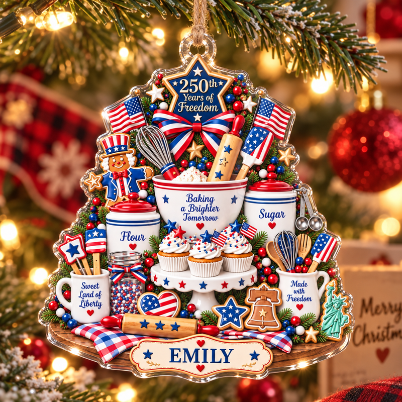 250th Years of Freedom Baking a Brighter Tomorrow Ornament America 250 Semiquincentennial Patriotic  available at our Austin, Texas warehouse