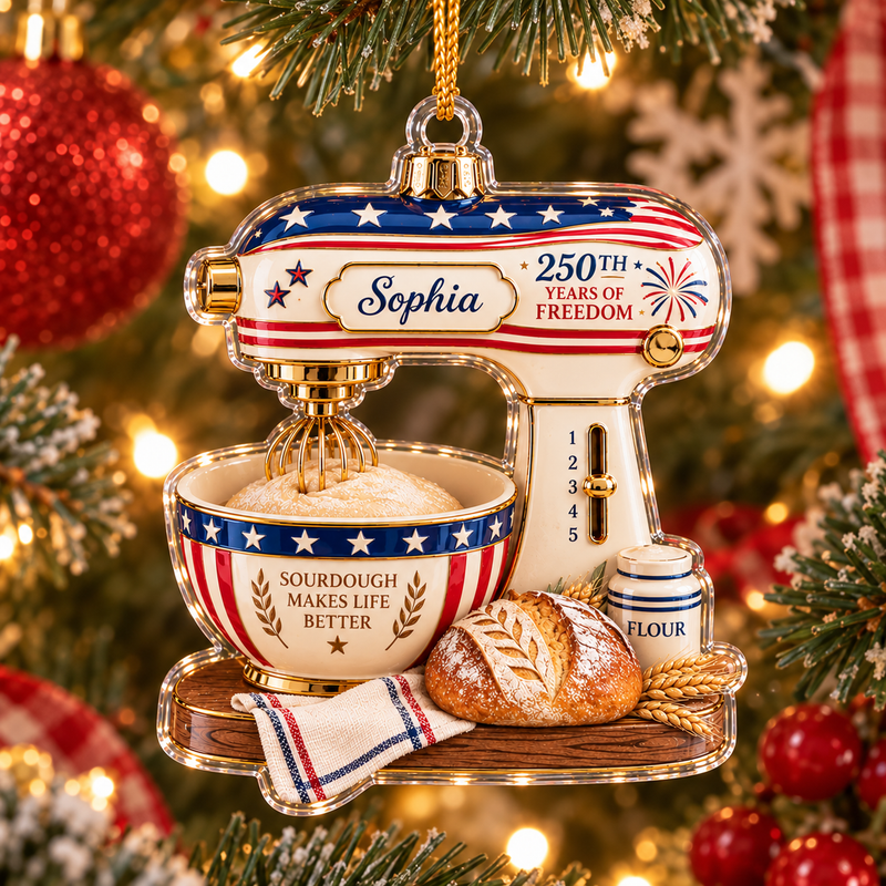 250th Years Of Freedom Sourdough Makes Life Better Christmas Ornament Patriotic Baking Gift available at our Austin, Texas warehouse