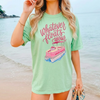 Whatever Floats Your Boat T-Shirt Graphic Tee Preppy Coastal Summer Oversized Fit Short Sleeve Crewneck T-Shirt Pink Blue Pontoon Boat Design Lake Days Vacation Top Floats Your Boat Graphic Top