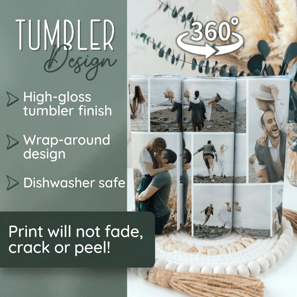 Personalized Custom Photo Collage Tumbler with Name 20oz Insulated Stainless Steel Travel Cup for Family Couples Mom Sentimental Keepsake Aesthetic Custom Picture Mug Anniversary Birthday Gift Trending on TikTok Drinkware Viral Finds