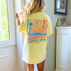 BojjiCo Happiness Comes In Waves Colorful Graphic T-Shirt For Women Oversized Retro Summer Vibes Pale Yellow Cotton Drop Shoulder Top Positive Joyful Vacation Tees Cute Preppy Casual Comfort Outfit Everyday Wear Aesthetic Fashion