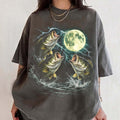 BojjiCo Bass Fish Moon 90s Vintage Graphic T Shirt Retro Largemouth Bass Fishing Tee Fisher Gifts Acid Oversized Aesthetic Comfort Colors T-Shirt Outdoor Top Perfect Fisher Gifts Vintage Oversized Aesthetic Lightning Fish T-Shirt