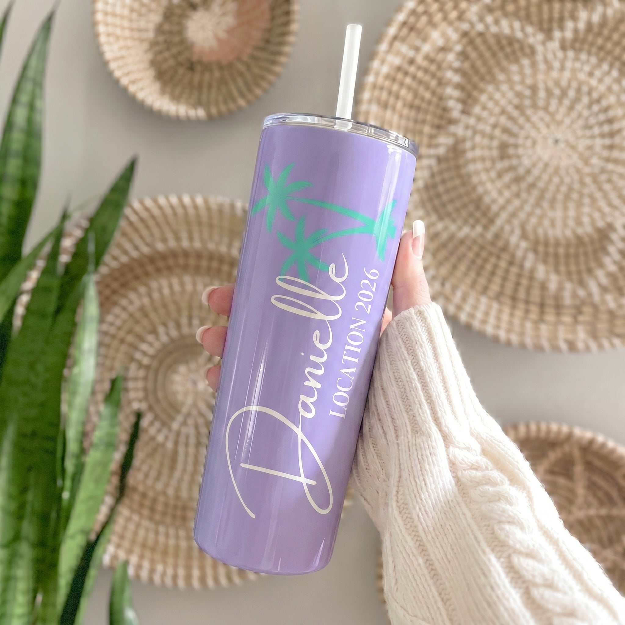 Bojjico Personalized Name Vacation Tumbler 20oz Skinny Tumbler With Straw For Women Custom Preppy Tropical Beach Pineapple Dolphin Aesthetic White Stainless Steel Matching Girls Trip Bachelorette Spring Break Summer Travel Essentials Gift Cup