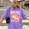 BojjiCo Kiss My Bass Graphic Tee For Women Preppy Coastal Retro Aesthetic Royal Blue Cotton T-Shirt Pastel Pink Fishing Summer Lake Outfit Funny Angler Gift Large Mouth Bass Southern Prep Y2K Trendy Clothes