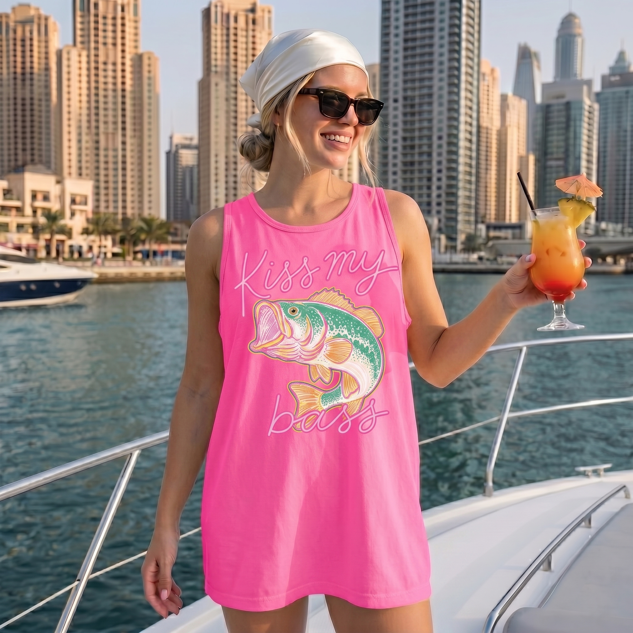 BojjiCo Kiss My Bass Funny Fishing Graphic Tank Top For Women Preppy Retro Beachcore Coastal Grandma Lake Life Aesthetic Outdoor Shirt Blue Cotton Summer Vacation Coastal Cowgirl Trendy Fisherman Gift Idea Apparel